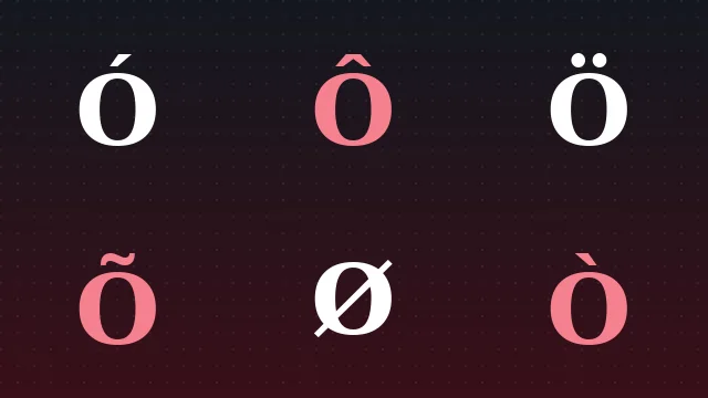 A grid of accented O characters rendered in white and pink on a dark background
