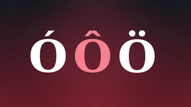 Row of accented O characters on a dark grid background