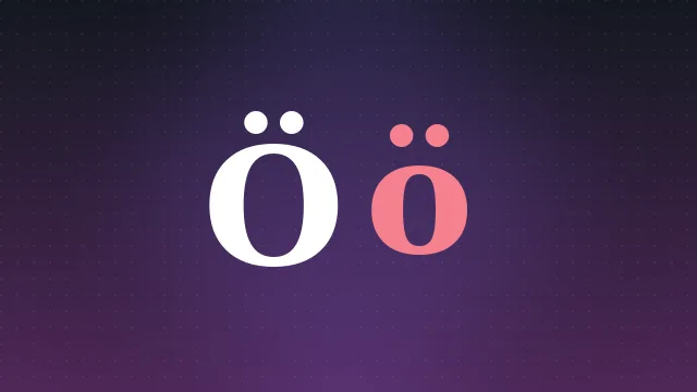 Letter O with two dots above it on a card